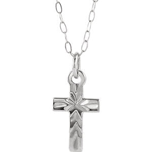14K White Cross 15" Necklace