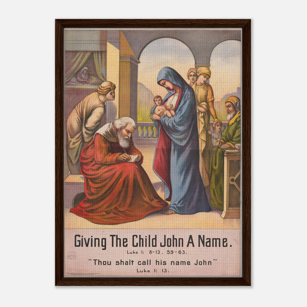 Vintage Giving the Child John a Name Framed Canvas – CatholicShop.com