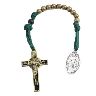 One-Decade Paracord Pocket Rosary - Green & Bronze - main product image | CatholicShop.com