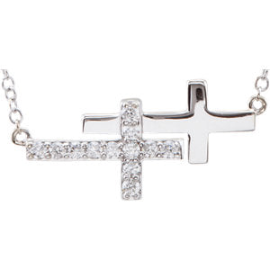 14K White 1/5 CTW Diamond Double Sideways Cross 18" Necklace