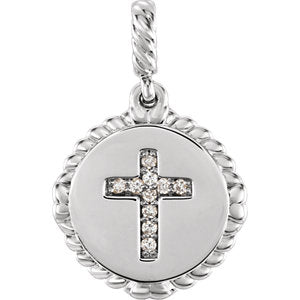 14K White .05 CTW Diamond Cross Rope Pendant