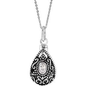 Sterling Silver April Birthstone Tear Ash Holder 18" Necklace