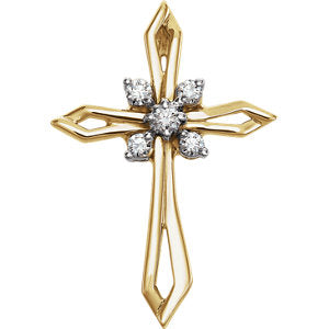 14K Gold & White 1/6 CTW Diamond Cross Pendant