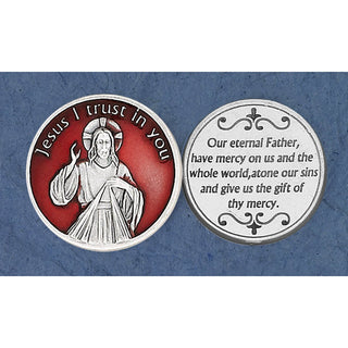 Bulk Light Red Enameled Divine Mercy Token