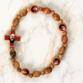 6-pack - Padre Pio - Italian Olive Wood Saint Stretch Bracelets