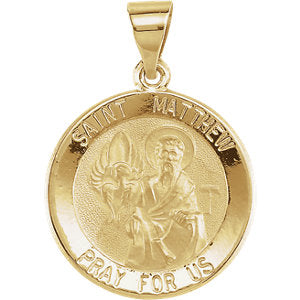 14K Gold 18 MM Round Hollow St. Matthew Medal  4/2