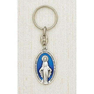 Blue Enamel Miraculous Medal Key Ring Boxed
