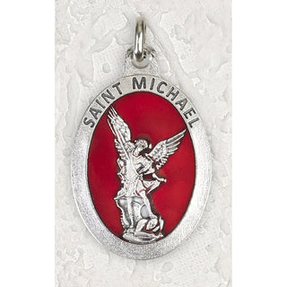 Bulk Saint Michael 1-1/2 Inch Oval Red Enamel Medal