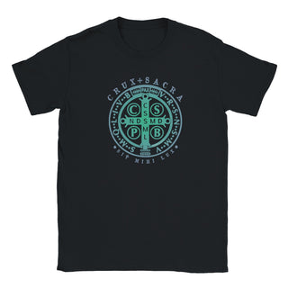St. Benedict Medal Cross Teal and Aqua T-Shirt - view 10