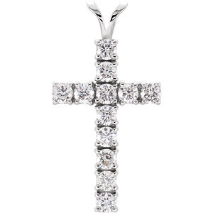 14K White 1 1/5 CTW Diamond Cross Pendant