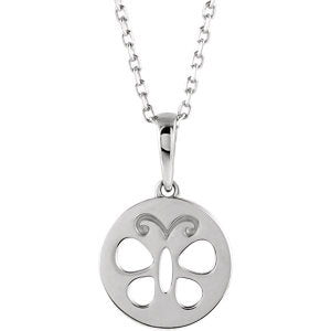 14K White Youth Butterfly Disc 15" Necklace
