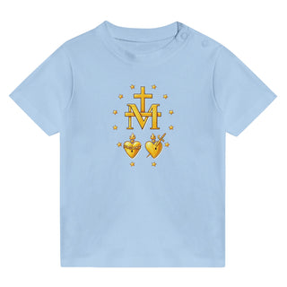 Miraculous Medal Two Hearts Gold Baby T-Shirt