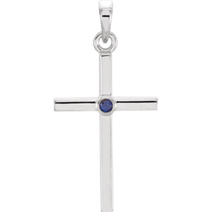 14K White 22.65x11.4 MM Blue Sapphire Cross Pendant