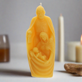 Large 100% Beeswax Catholic Prayer Candle | Holy Family Religious Candle | Hand-Poured Natural Beeswax