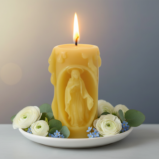 Catholic Beeswax Candle Set | Virgin Mary, Holy Family & Crucifix | Handcrafted Devotional Gifts