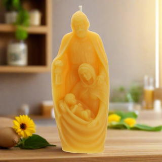 Large 100% Beeswax Catholic Prayer Candle | Holy Family Religious Candle | Hand-Poured Natural Beeswax