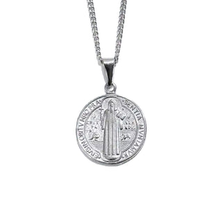 1-inch Silver-plated Stainless Steel St. Benedict Medal Necklace