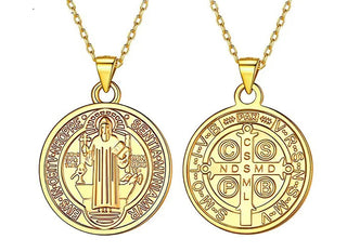 18K Gold-plated 1.5-inch Sterling Silver St. Benedict Medal and Necklace - main product image | CatholicShop.com