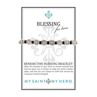 Benedictine Blessing Bracelet for Him Black - Silver Metal