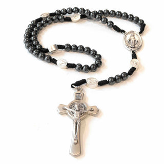 Medjugorje Hematite St. Benedict Rosary - main product image | CatholicShop.com