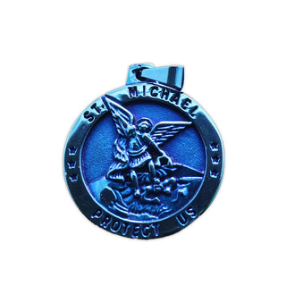 Stainless Steel St. Michael Medal for Men - Ionized Blue