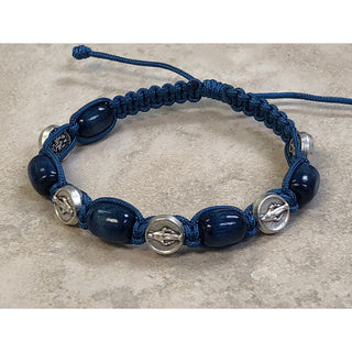 4-pack - Blue Wood with Miraculous Medals Slip Knot Bracelet
