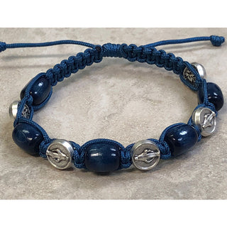 4-Pack - Blue Wood with Miraculous Medals Slip Knot Bracelet