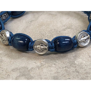 4-Pack - Blue Wood with Miraculous Medals Slip Knot Bracelet