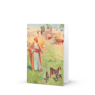 Thanksgiving Card - Boaz in the Harvest Field Vintage Bible Print: front