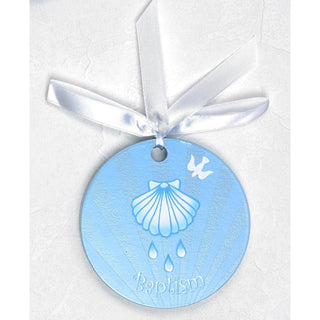 6-pack - 4 inch Round Baby Crib Medal - Blue Baptism