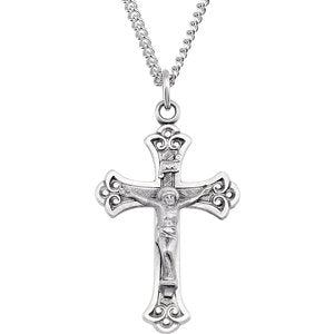 Sterling Silver 32x22 MM Crucifix 24" Necklace
