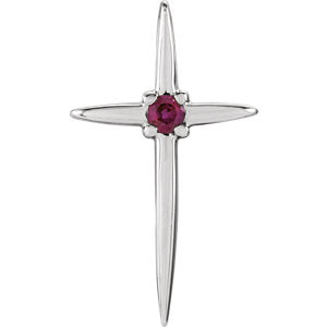 14K White Ruby Cross Pendant 17.75x10 mm
