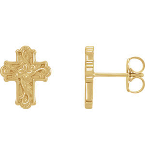 14K Gold Floral-Inspired Cross Earrings