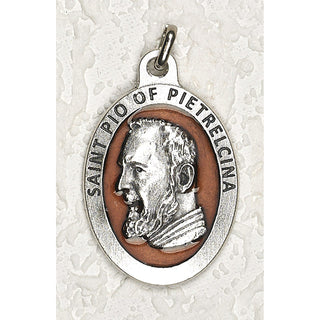 Bulk Saint Pio 1-1/2 Inch Oval Brown Enamel Medal