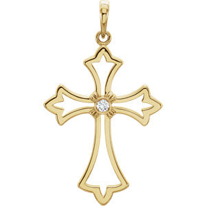 14K Gold .03CTW Diamond Cross Pendant