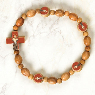 6-pack - St Anthony - Italian Olive Wood Stretch Bracelets