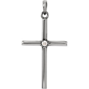 Sterling Silver 26.5x13.75 MM .02 CTW Diamond Cross Pendant