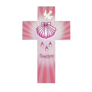 8 inch Wood Cross- Baptism - Pink