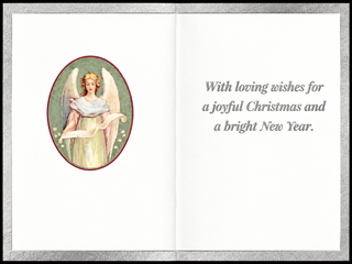 Christmas Joy Christ Child Among Roses Foil Christmas Cards, Set of 10: inside of the card, silver foil greeting