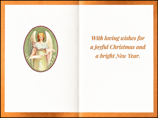 Hail the Heaven-Born Madonna with Lily Foil Christmas Cards, Set of 10: inside of the card, copper foil greeting