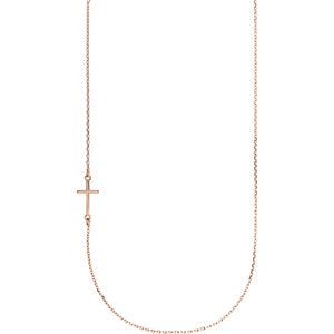 14K Rose Off-Center Sideways Cross 16" Necklace