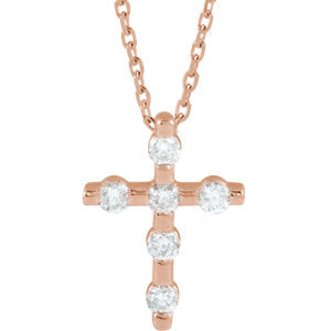 14K Rose 1/5 CTW Diamond Cross 16-18" Necklace