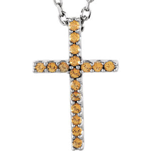 14K White Honey Topaz Cross 16" Necklace