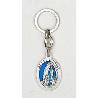 6-pack - Our Lady of Lourdes Oval Blue Enamel Key Chain
