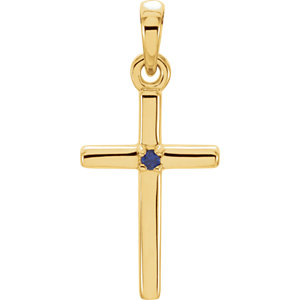 14K Gold 19.2x9 MM Blue Sapphire Cross Pendant