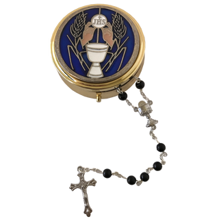 Boy's First Holy Communion Enameled Rosary Case With Rosary