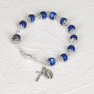 4-pack - Blue Cat's Eye Rosary Bracelet with Magnetic Clasp
