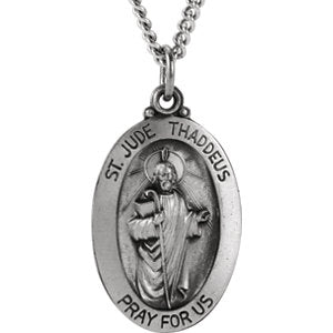 Sterling Silver 25x18 MM Oval St. Jude Thaddeus 24" Necklace  5/10