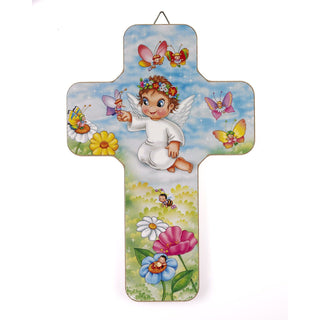 3-pack - Wood Wall Cross - Guardian Angel with Butterfly