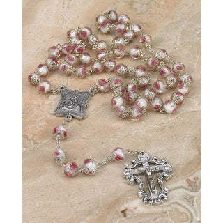 Rose Crystal Rose 8mm Rosary with Hand Painted Rose